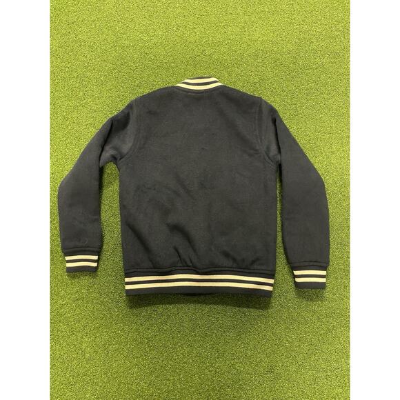 NWT GAP Kids Wool Blend Varsity Jacket Navy Blue Striped Trim Size XL 12 - Picture 2 of 4